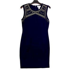 Carmen Marc Valvo Midnight Navy Studded Sleeveless Sheath Dress NWT Size Small